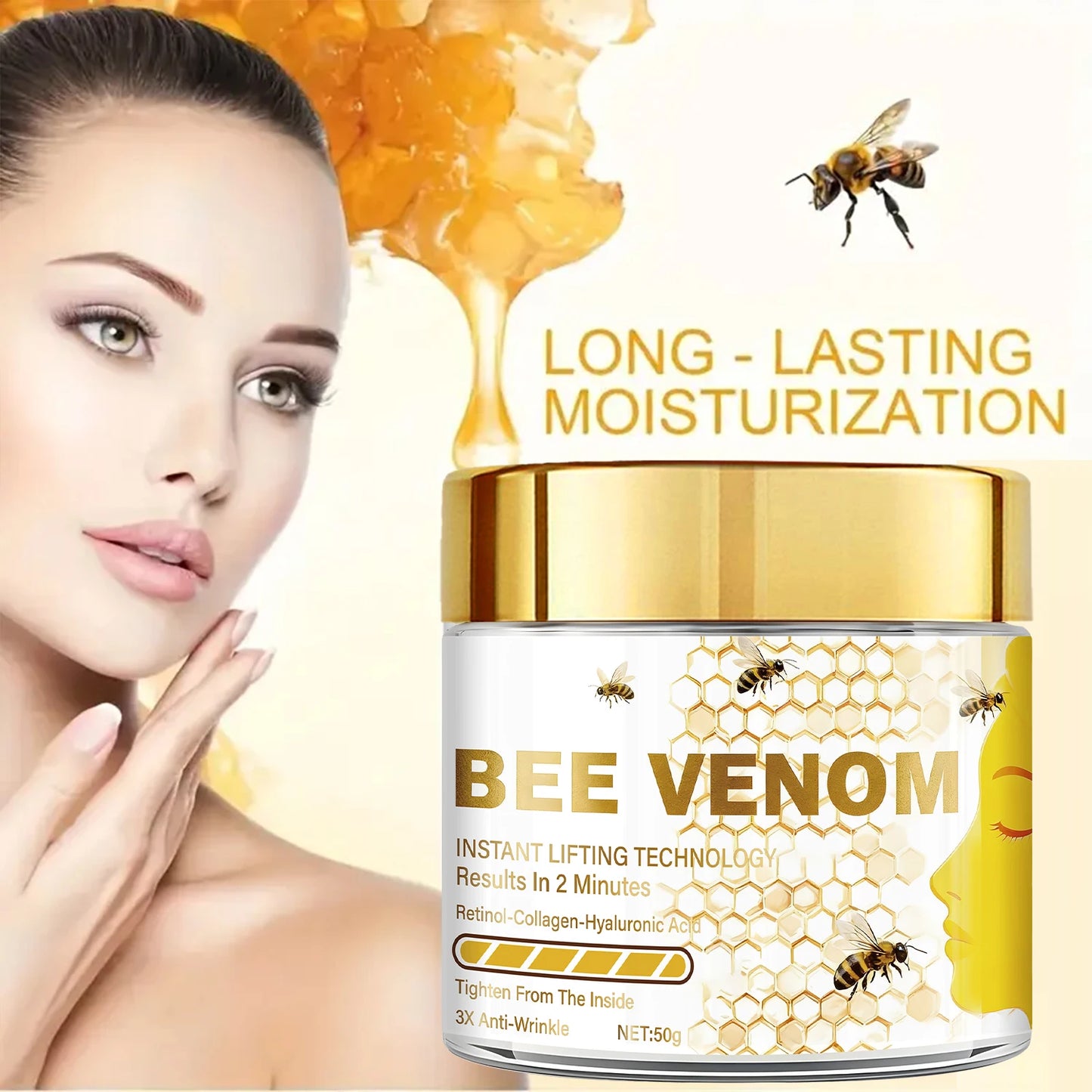 Bee venom instant lifting face cream, containing retinol and collagen, deeply penetrates, tightens and moisturizes Pi-Mart