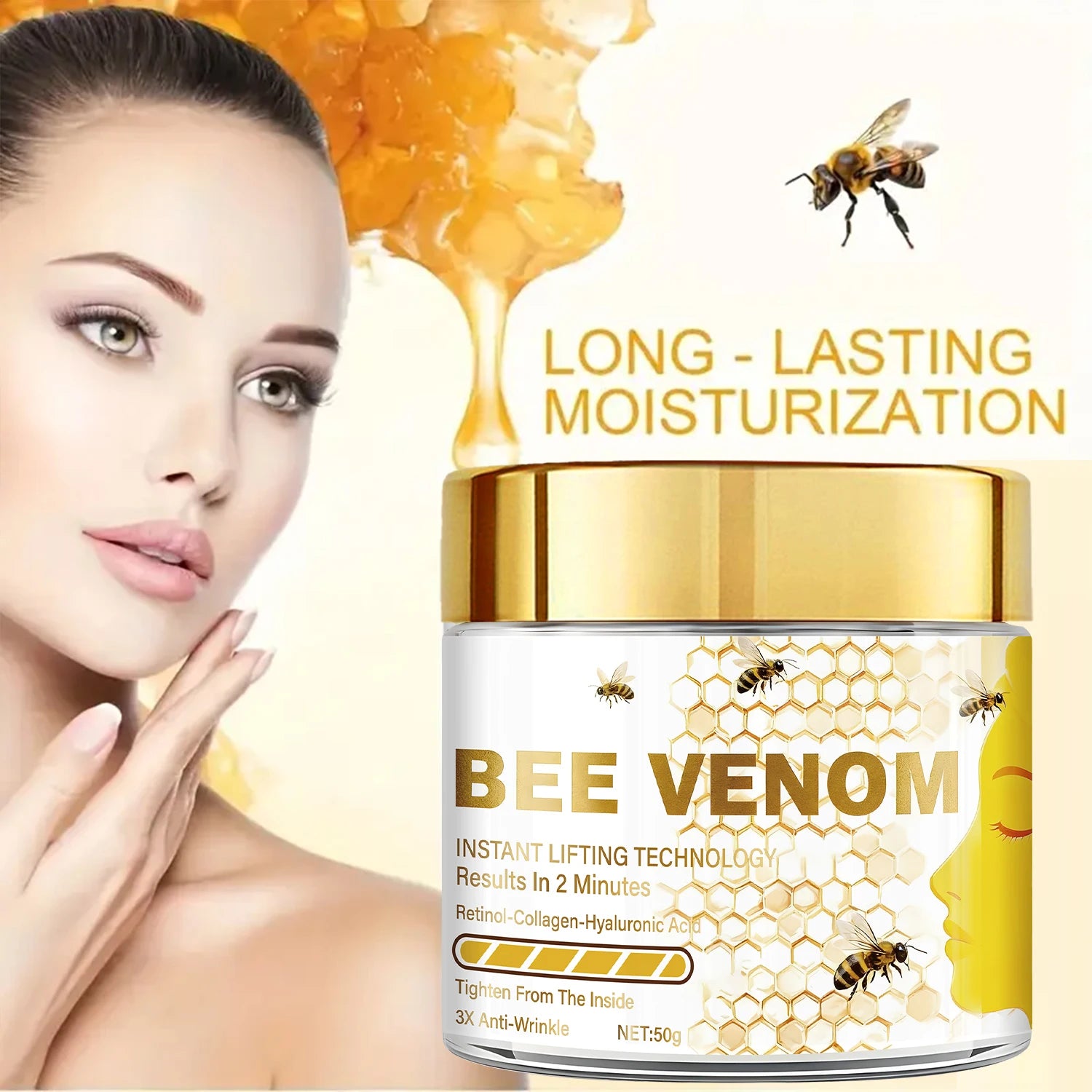 Bee venom instant lifting face cream, containing retinol and collagen, deeply penetrates, tightens and moisturizes Pi-Mart