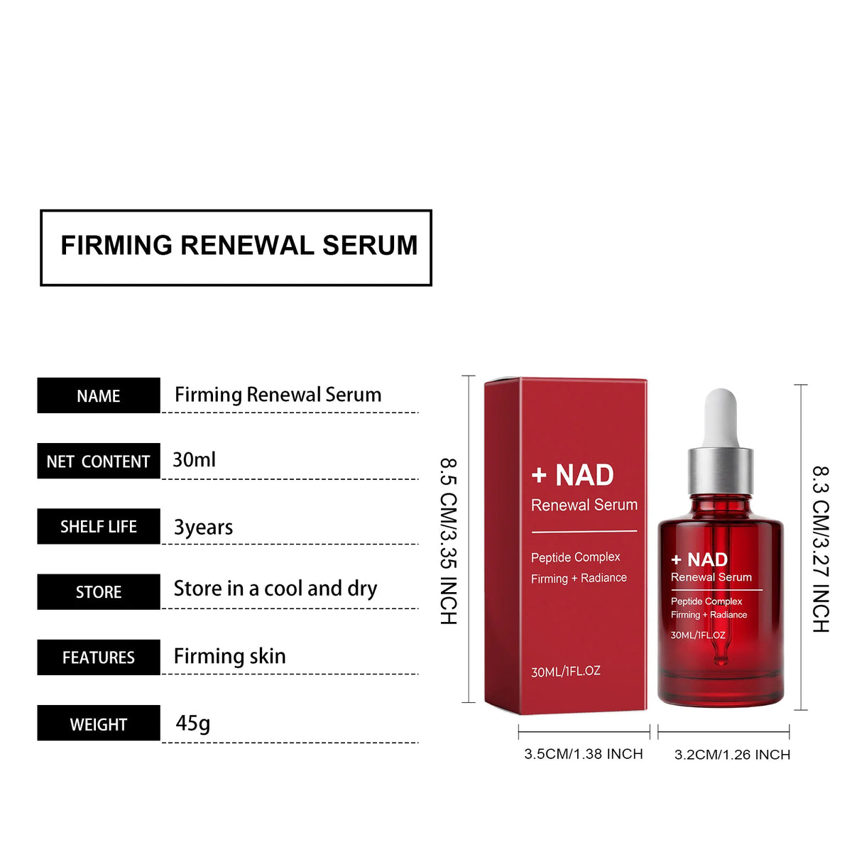 NAD+ Peptide Firming Serum Nourishing Face & Neck Treatment with Collagen Plumping & Radiance Boosting Skin Elasticity&Firmness Pi-Mart