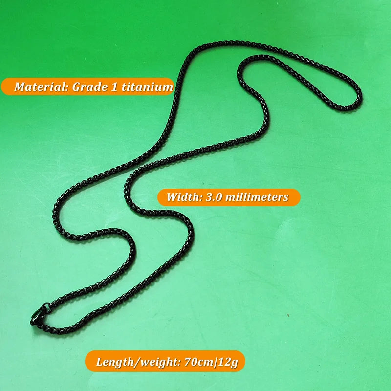 Pure Titanium Black Round Box Link Chain Necklace - 2.5/3/4mm Fashionable Gift Accessory Pi-Mart