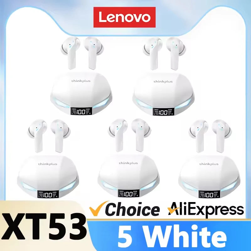 Lenovo XT53 Gaming Headset LED Digital Display Wireless Sport Earbuds HD Call Low Latency Headphones Waterproof GM2 Pro Upgraded Pi-Mart