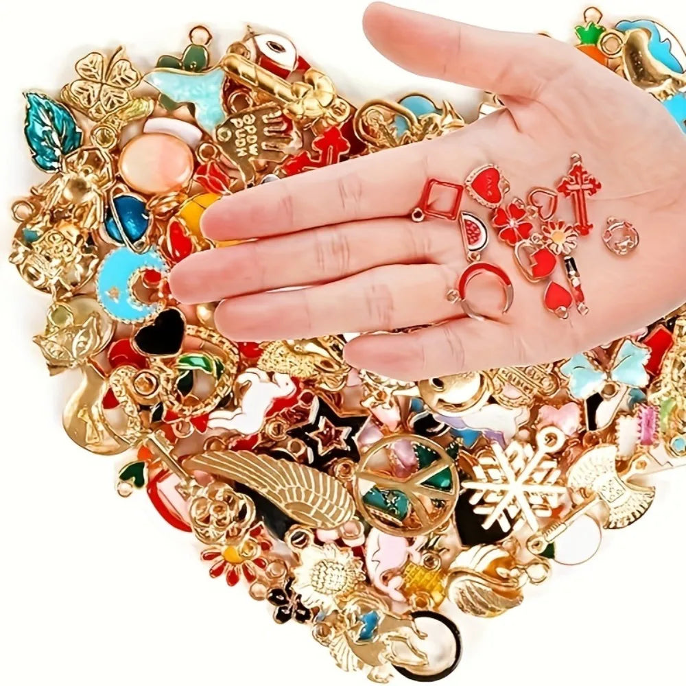 20/30/50/100pcs Mixed Style Gold-Plated Pendants, Drip Oil Alloy Pendants, Jewelry Accessories, Used for DIY Jewelry Making Pi-Mart
