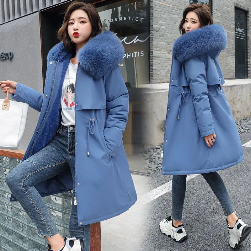 2026 New Winter Women Parka Fur Hooded Jackets Thicken Warm Cotton-padded Puffer Coat Casual Long Parkas Clothes Loose Outerwear LadyShow.Store
