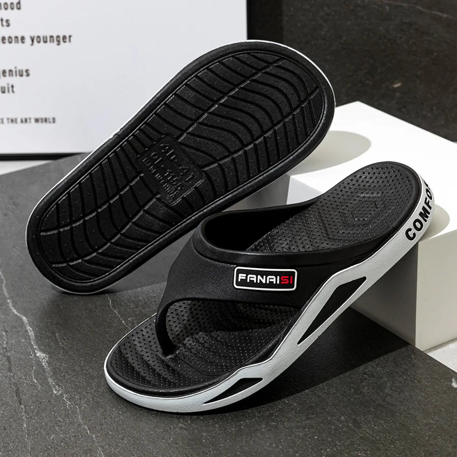 Fashion Men's Slippers Summer Outdoor Flip Flops Non-slip Indoor Bathroom Couple Leisure Beach Shoes Sandals Pi-Mart