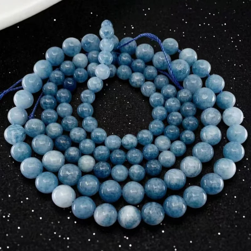 Natural Aquamarines Stone Beads Blue Round Gemstone Bead for DIY Bracelet Necklace Charms Jewelry Making Beaded Accessories Pi-Mart