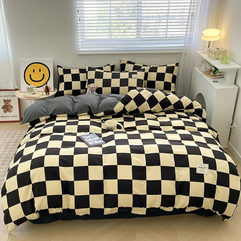 Plaid Style Bedding Set Skin-friendly Quilt Cover Pillowcase Bedsheet Home Bed Linen Sets Single/Full/Queen/King Size Bedclothes LadyShow.Store