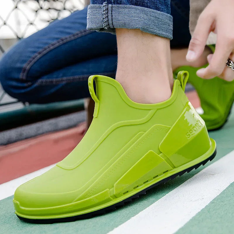 Men's Rain Boots Ankle Waterproof Shoes Men Casual Fishing Work Shoes Slip on Non-slip Rain Shoes Womens Kitchen Rubber Shoes Pi-Mart