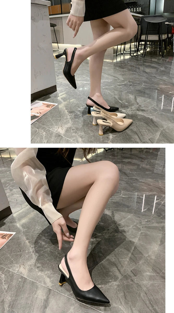 Summer Fashion New Breathable Pointed Toe Stiletto Heel PU Comfortable and Elegant Women's Shoes Shallow Mouth Sexy Sandals Pi-Mart