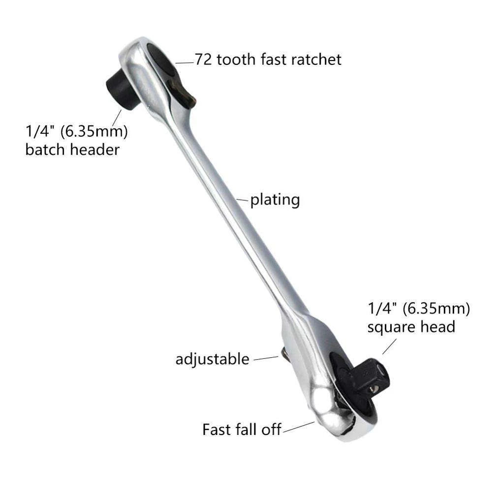 Mini Double Headed Ratchet Wrench 1/4 Inch Drive Socket Screwdriver Bit Driver Quick Release Ratchet Wrench Hand Tools Pi-Mart