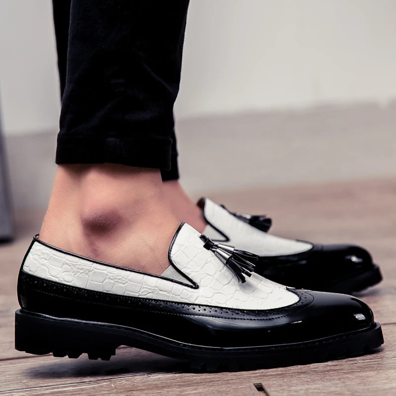 Men Loafers PU Splicing Tassel Decoration Low Heel Comfortable Classic Daily Business Men Shoes Pi-Mart