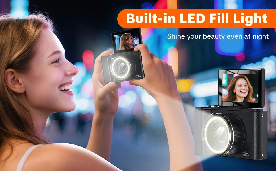 4K Digital Camera for Photography,4k Camera with Ring Light，180° Flip Screen Camera for Vlogging with Beauty Mode,Point and Shoot Digital Cameras for Beginner with SD Card，Christmas Gift Pi-Mart
