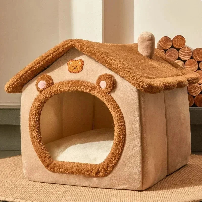 Winter Warm Foldable Pet House Detachable Washable Liner Comfort Kennel Bed for Small Medium Dogs and Cats Indoor Rest Nest Pi-Mart