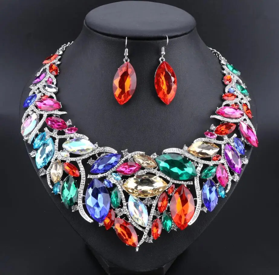 Bridal Jewelry Sets Wedding Engagement Necklace Earrings Sets for Brides Party Costume Decoration Jewellery Women Pi-Mart