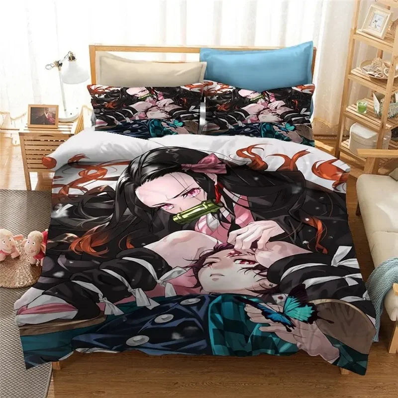 Anime Demon Slayer Duvet Cover Pillowcase 3D Printed Bedding Set Double Twin Full Queen King Adult Kids Bedclothes Quilt Cover Pi-Mart