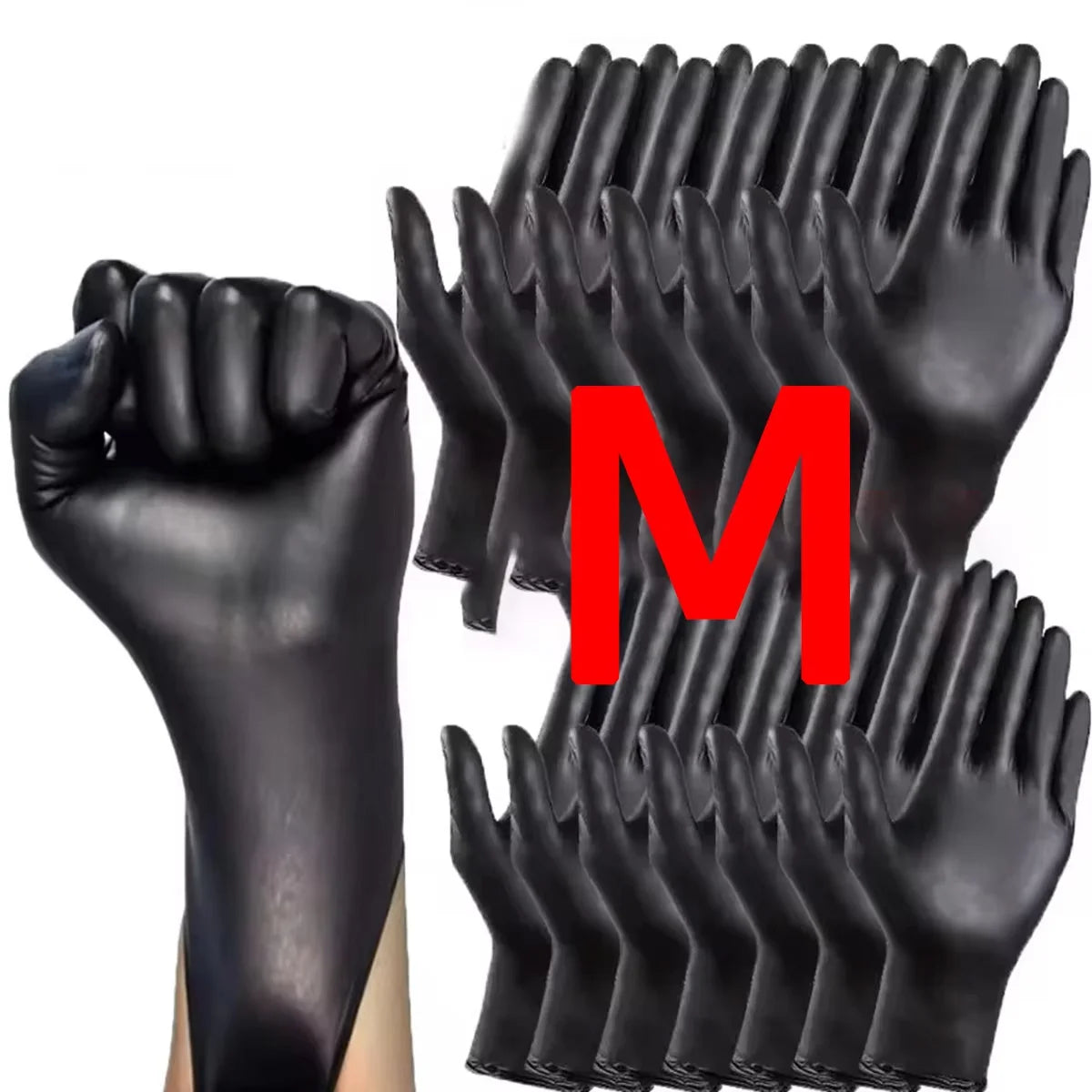 100/50/20/10pcs Black Nitrile Gloves Thickened Disposable Cleaning Hairdressing Gloves Waterproof Household Industrial Gloves Pi-Mart