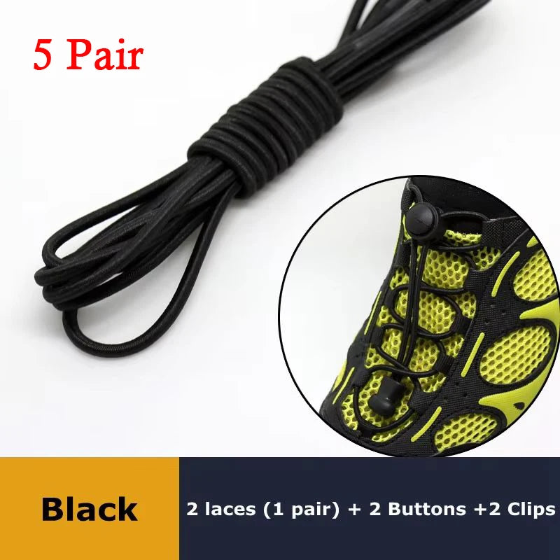 1Pair Shoelaces for Sneaker Elastic No Tie Shoe Laces Stretching Lock Lazy Laces Quick Rubber Shoelace Round Shoestrings Pi-Mart