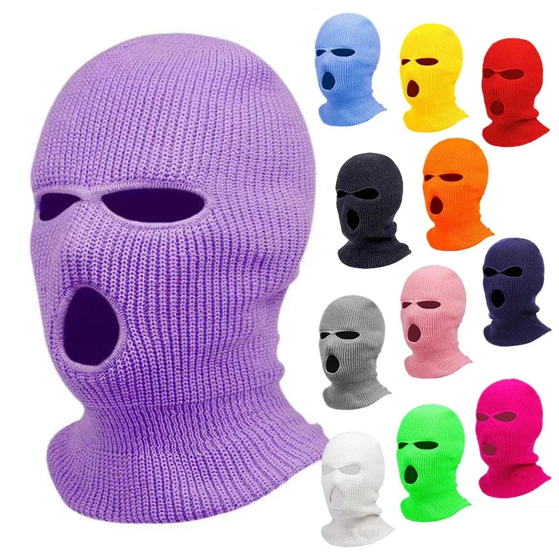 Winter Motorcycle Windproof Full Face Knit Hats Ski Mask Men Warm Wool Balaclava embroidery Winter hats Knitted 3 Holes Ski Mask Pi-Mart