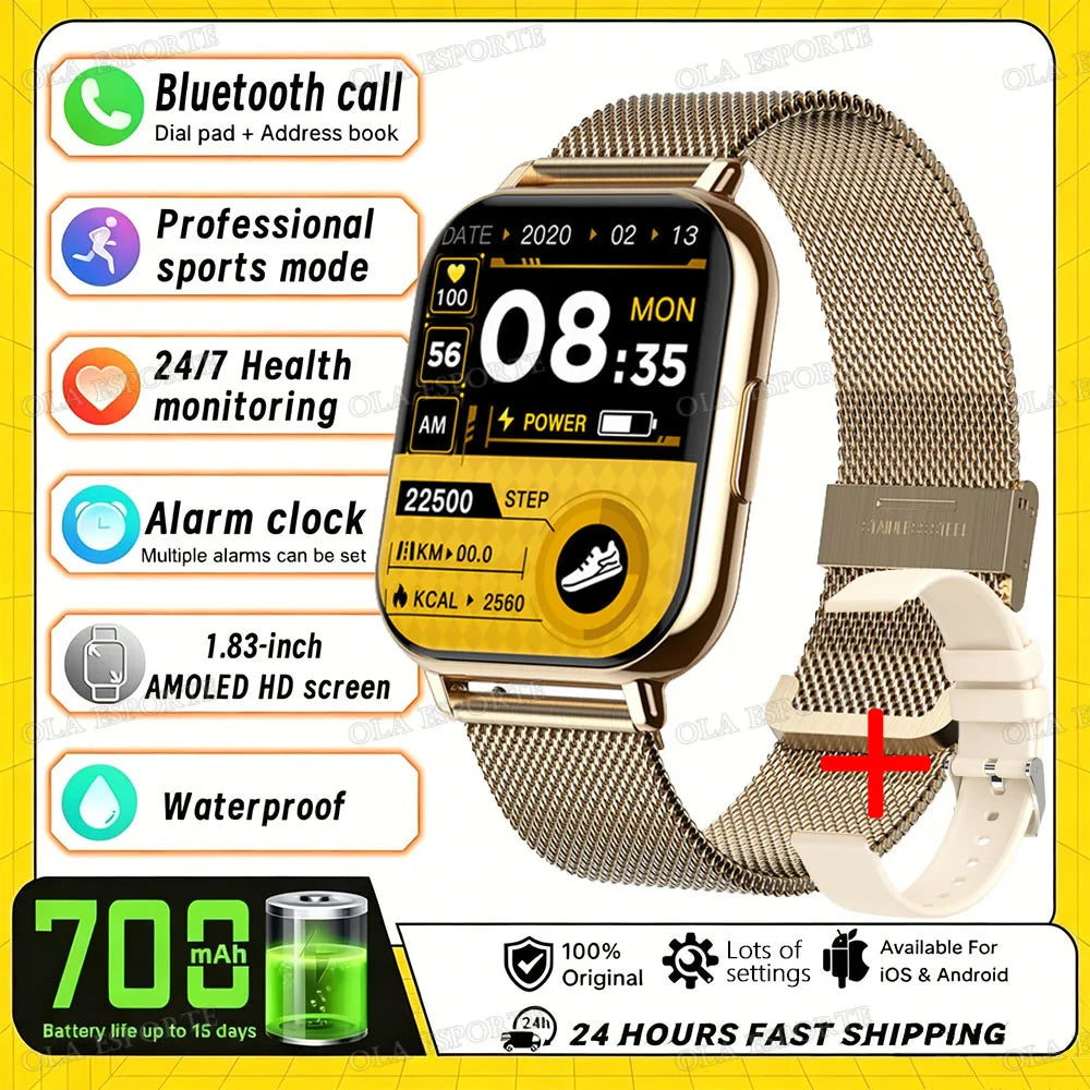 2026 Upgraded Smart Watch Heart Rate Blood Oxygen/Pressure Sleep Monitoring Bluetooth Call Voice Assistant Sport Mode Smartwatch LadyShow.Store