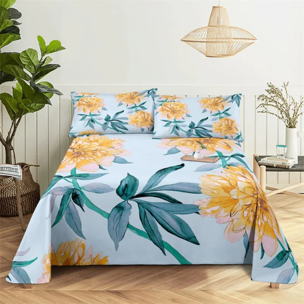 Pink Rose Bed Sheet Sets 3D Print Flowers Bed Flat Sheet for Women Girls King Queen Full Twin Size 2/3pcs Bed Linen Room Decor LadyShow.Store