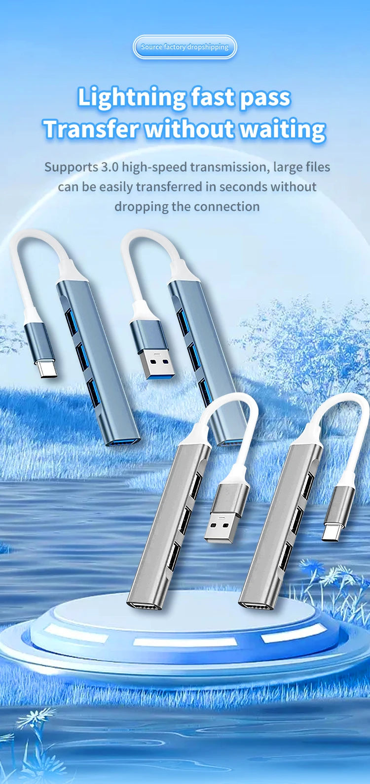 4-in-1 USB C Hub 3.0, Multi-Port OTG Adapter for Smartphones, Tablets, Laptops, Computers, Type-C Splitter Pi-Mart