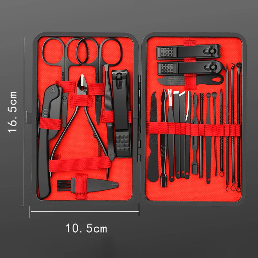7/10/12/18/20/24PCS Set Professional Manicure Set Kits Stainless Steel Fingernail Toenail Clippers Set with Leather Portable Tri Light Beauty