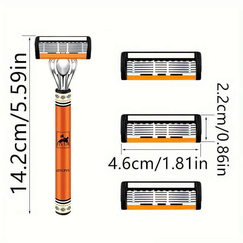 6-layer razor blade, men's stainless steel blade, classic water washed razor, sharp blade for clean shaving Tri Light Beauty
