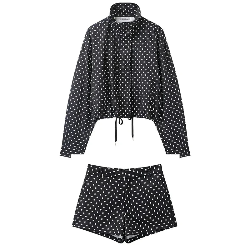 TARUXY Fashion Polka Dot Print Jacket Coat Women's Stand Collar Long Sleeved Workwear Coat Ins Hot Short Casual Female Jackets LadyShow.Store