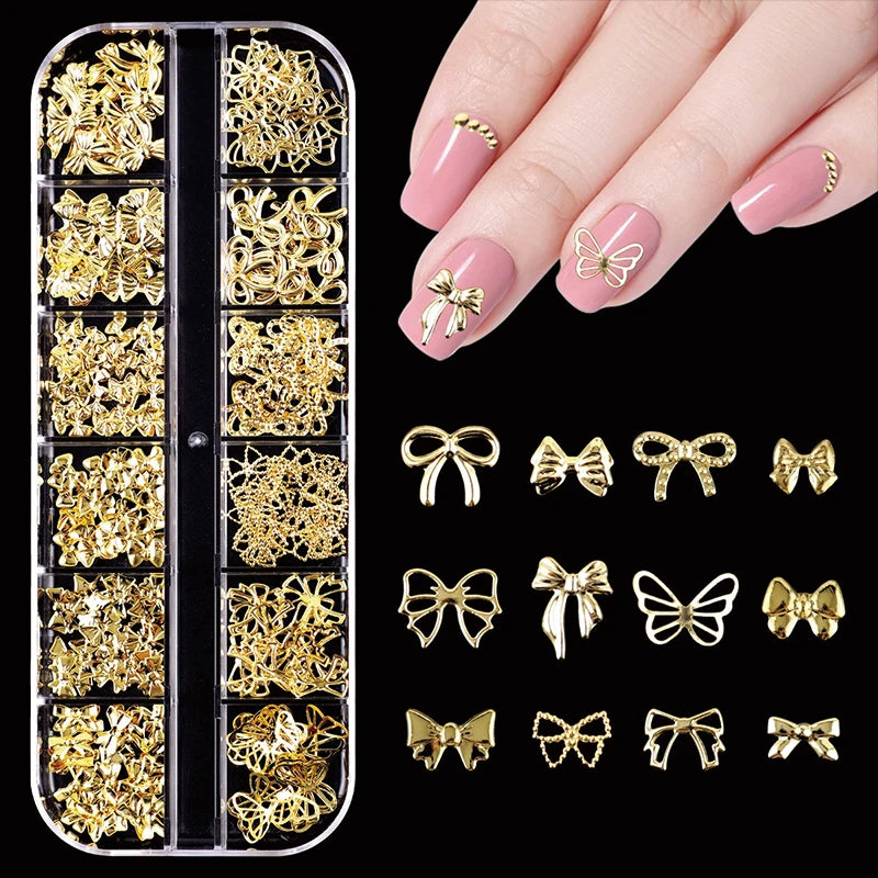 24-Piece 3D Y2K Millennial Nail Art Decoration Set, Assorted Rhinestones, Pearls, Butterfly, Heart & Flower DIY Nail Charms Pi-Mart