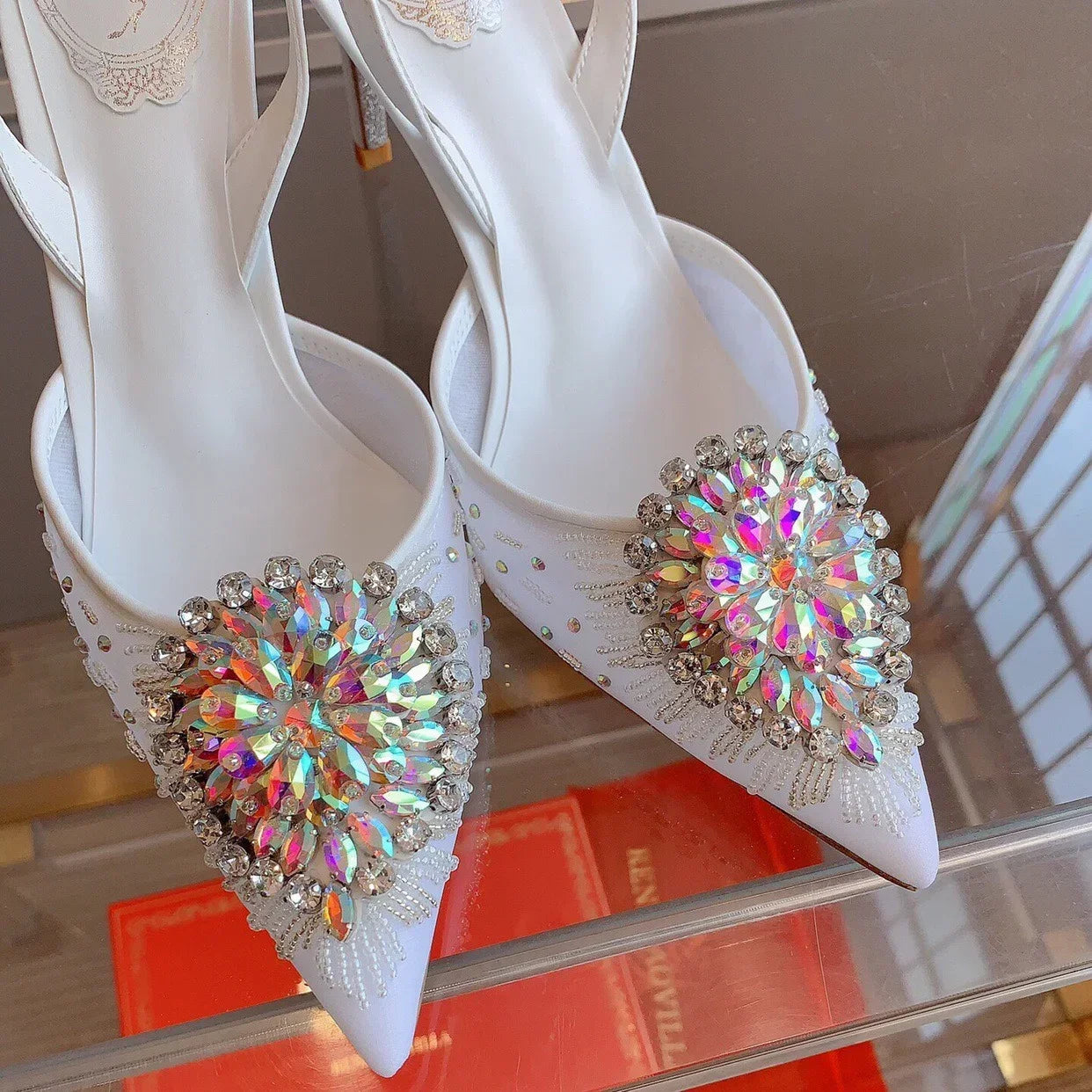 White Wedding Shoes, Rhinestone Pointed Crystal Toe Sandals, New High-heeled Shoes, Sexy Single Shoes Pi-Mart