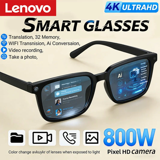 Lenovo AI Smart Glasses AI Translation 8MP HD Camera 4K Shooting Image Bluetooth Call Recording Music Smart Sunglasses 2026 New LadyShow.Store