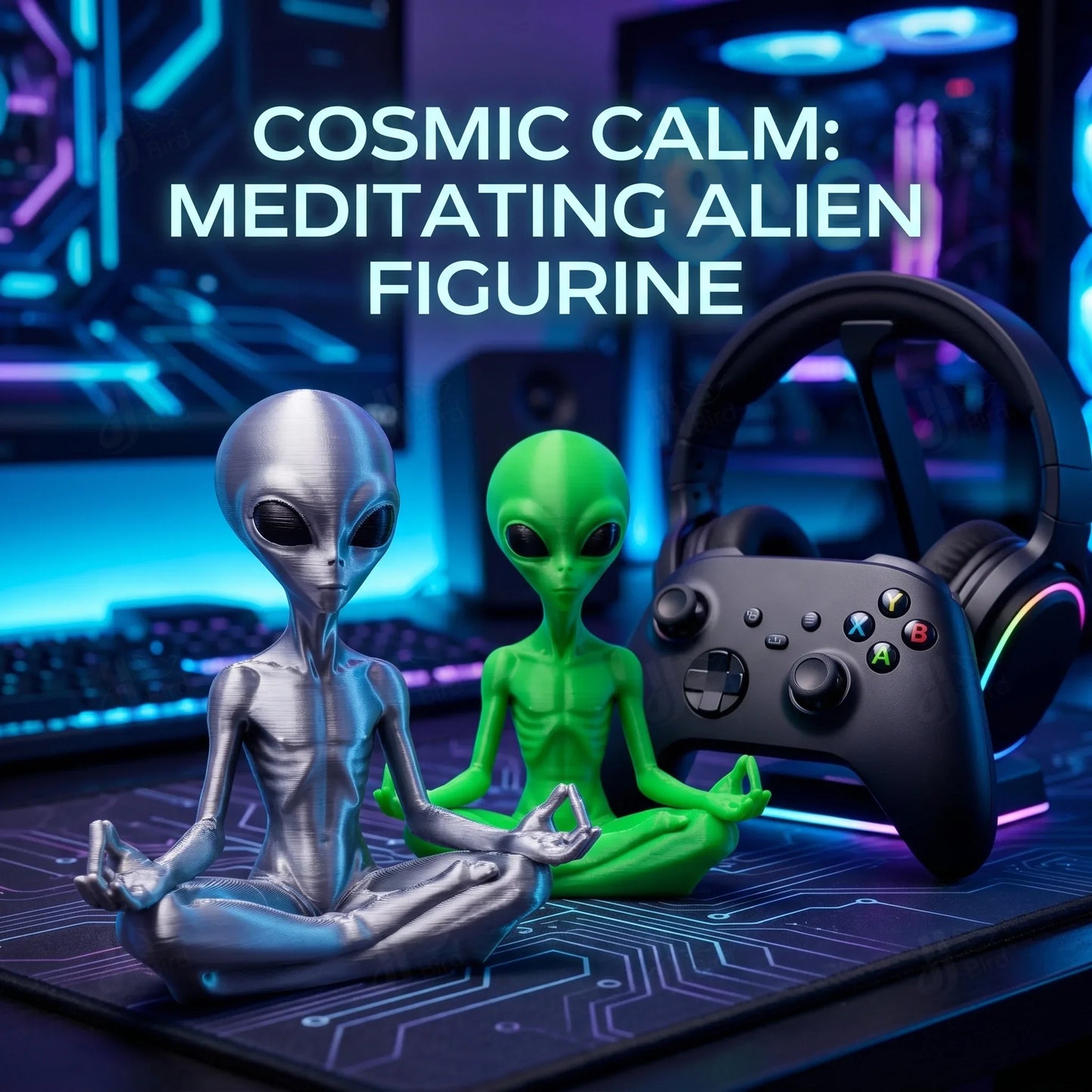 Meditating Alien Ornament, Sci-Fi Style, Collectible Figurine, Home Desk Decoration, Creative Sculpture LadyShow.Store