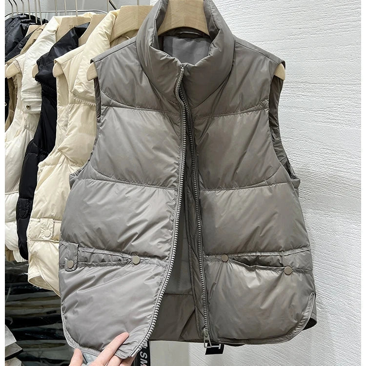Women Autumn Winter Down Cotton Vest Jacket 2025 New Women Loose Stand Collar Vest Coat Women Short Vest Jacket Cotton Waistcoat LadyShow.Store