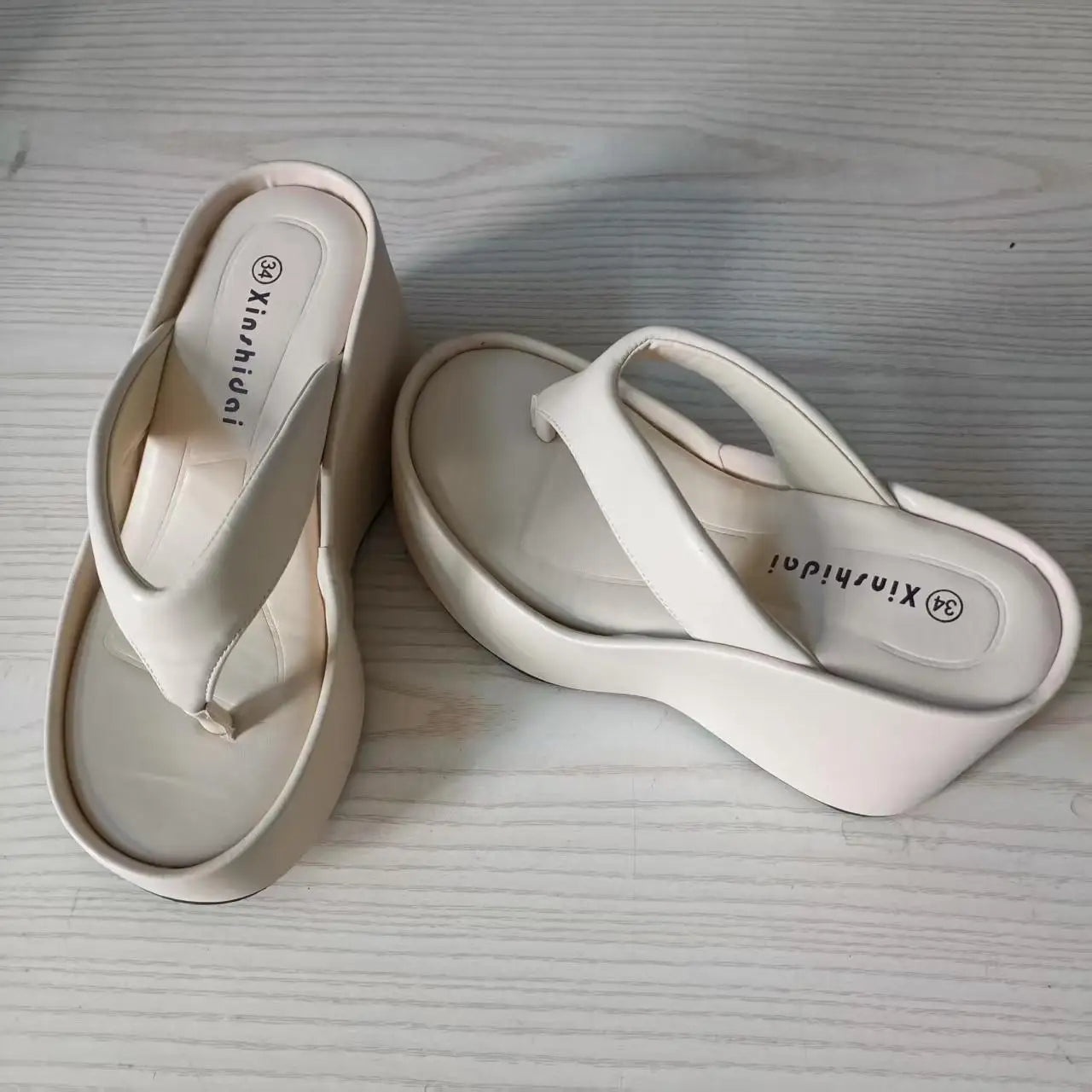 Women Slippers Height Increase Thick Soled Flip Flops Women's Summer Outside Pinch Feet Slippers Women Wedge Heel Sandals LadyShow.Store
