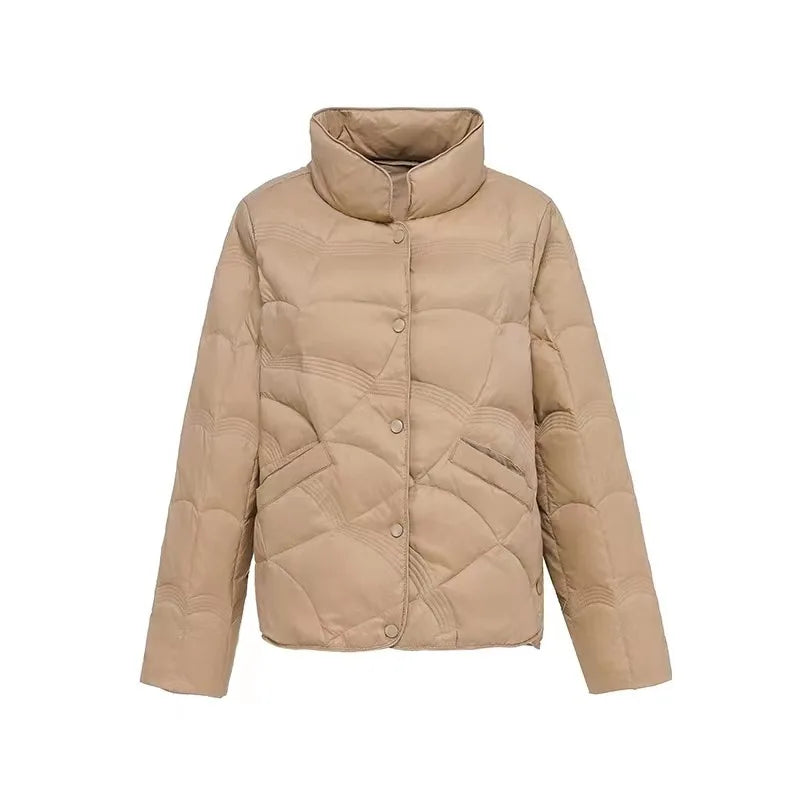 Women's Winter Short Down Jacket Stand Collar Plaid Solid White Duck Down Coat Lady Puffer Jackets  max mara пуховик JK-229 LadyShow.Store