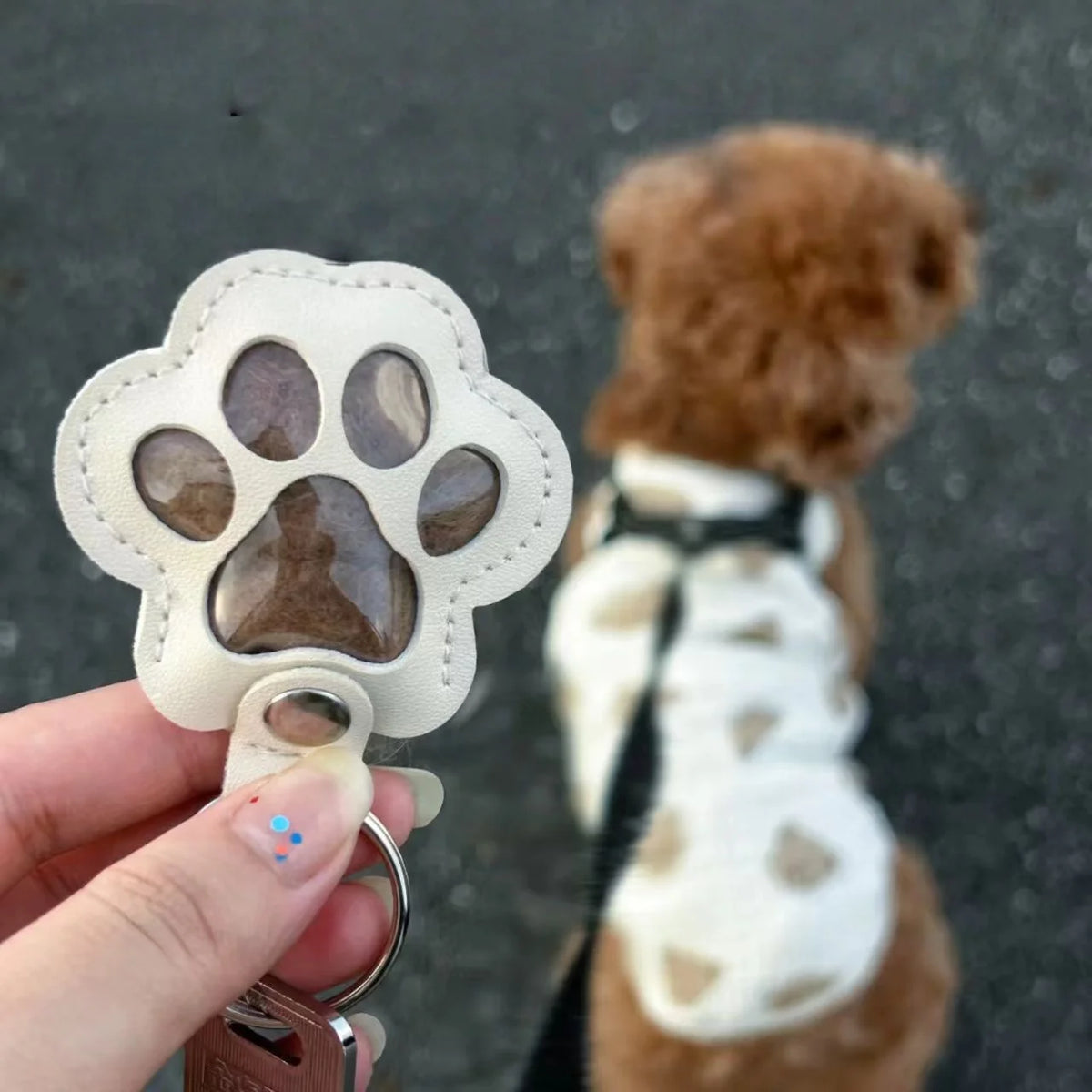 Cute Paw Print Pet Hair Memorial Keychain Leather Dog Cat Fur Holder Keepsake Key Ring Personalized Pet Loss Memory Key Chains G Pi-Mart