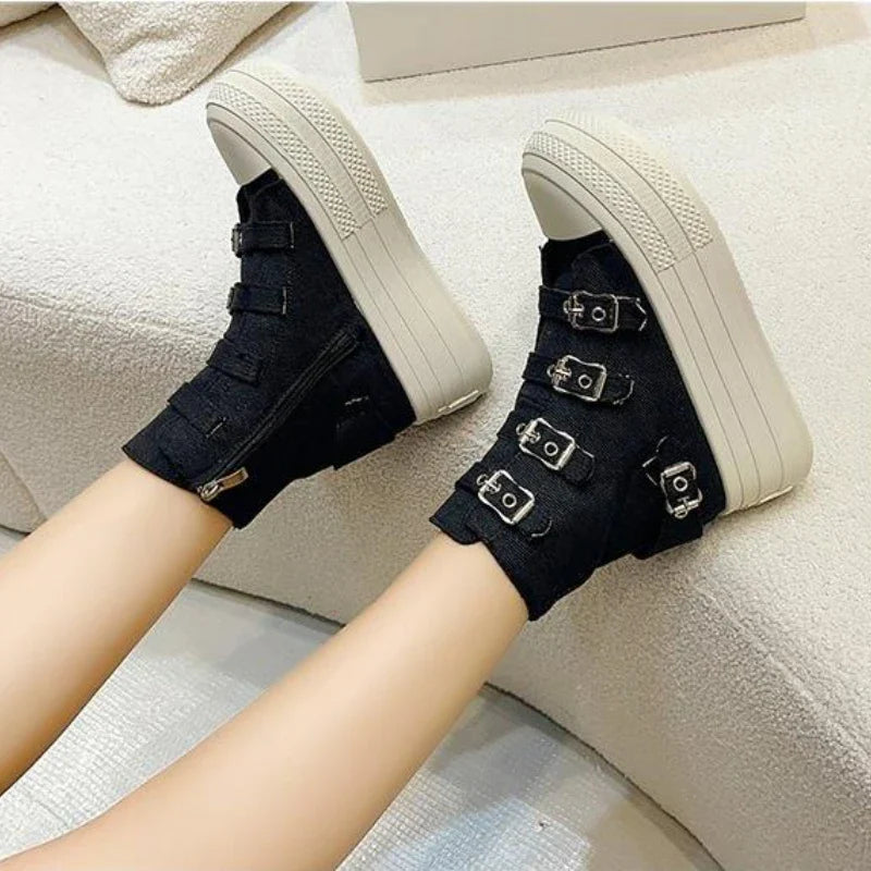 8CM Wedge Heels Sneakers Canvas Shoes Women's 2024 Spring And utumn New Fashion All Casual Thick Ventilate Soled Board Shoes LadyShow.Store