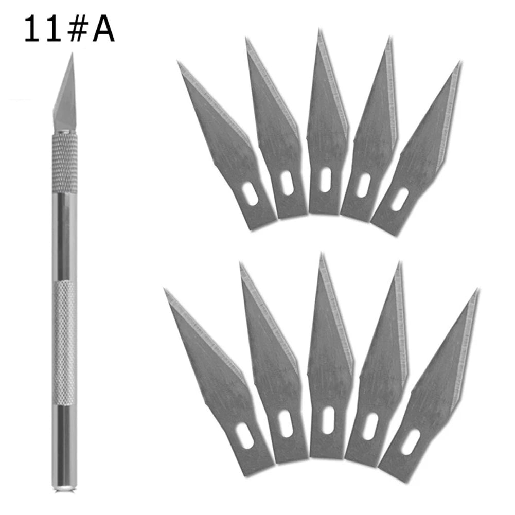 Engraving Non-Slip Metal Knife Kit + 40/10pcs #11 Blades Cutter Craft Knives for Mobile Phone PCB Repair Hand Tools Pi-Mart