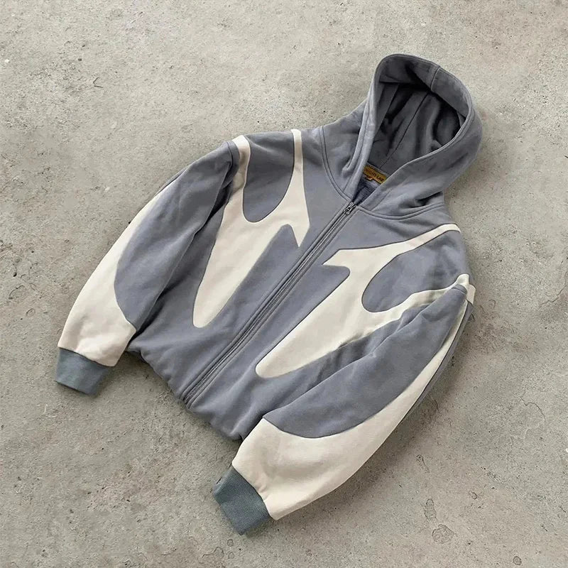 American  Retro Letter Printed Devil Pattern Hoodie Y2k Harajuku Casual Couple Zipper Hoodies Sweatshirt Fashion Street Clothing LadyShow.Store