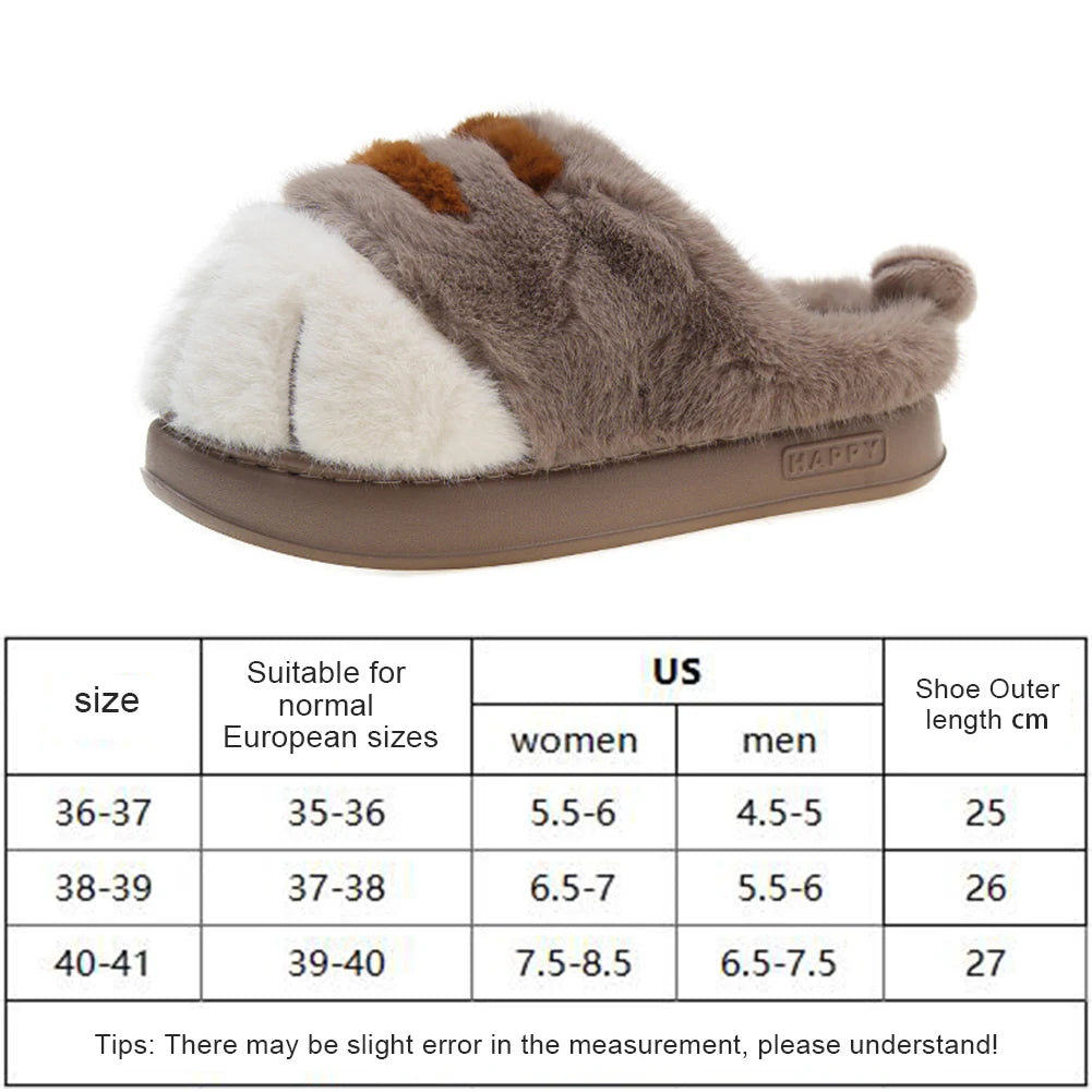 3D Cat Paw Plush Slippers Warm Slip-on House Shoes Anti Slip Flat Thermal Slippers Furry Paw Couple Slippers for Autumn Winter Pi-Mart