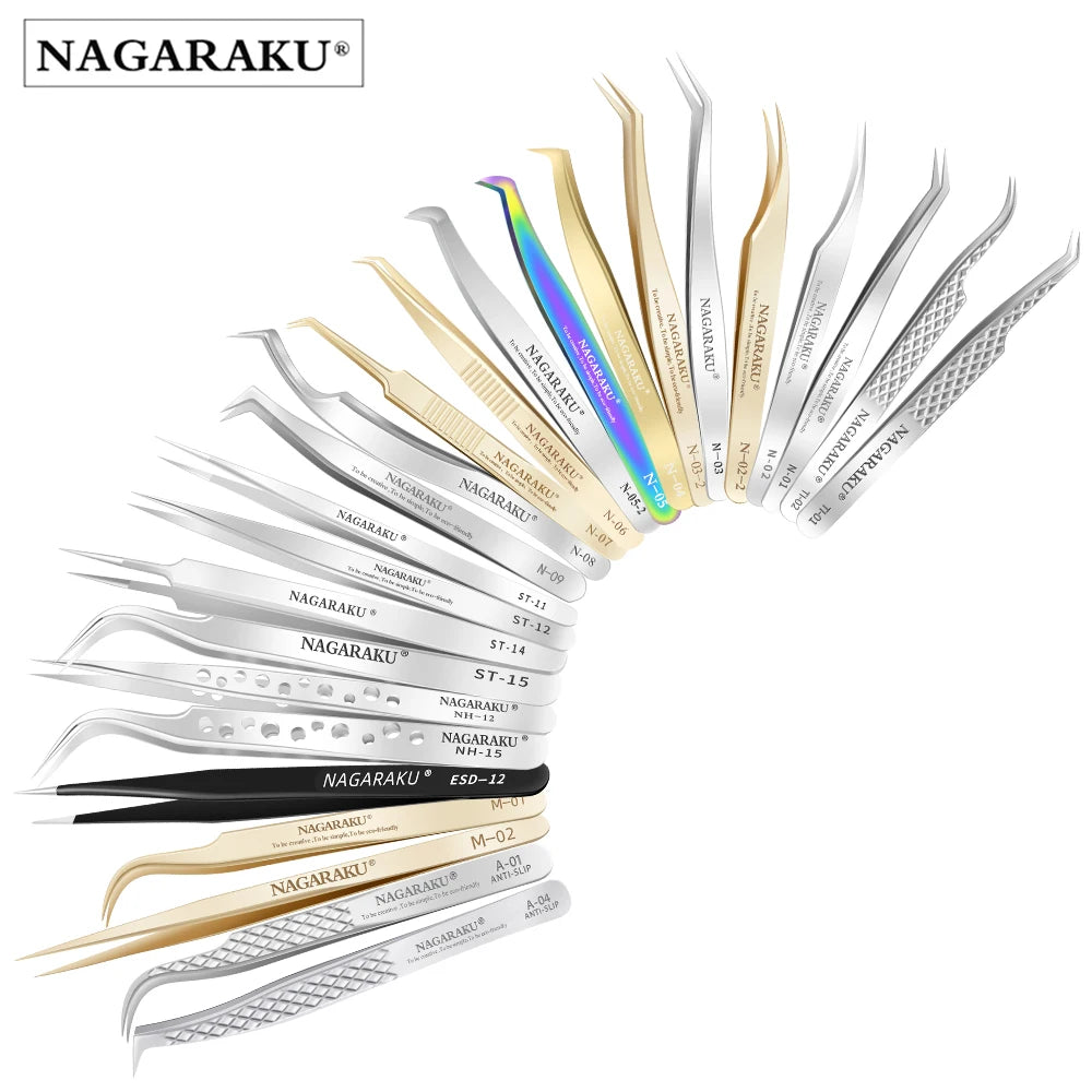 NAGARAKU Eyelash Extension Tweezers Makeup Stainless Steel Eyelash 3D accurate Clip Pi-Mart