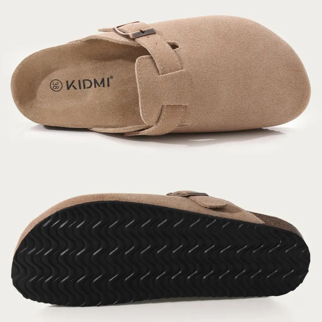 Comwarm Buckle Clogs For Women Men New Genuine Suede Clogs with Arch Support Soft Cork Footbed Mules Fashion Thick Beach Sandals Pi-Mart