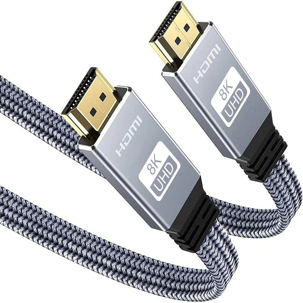 8K HDMI Flat Cable 48Gbps High Speed 8K60 4K120 144Hz Braided HDMI 2.1 Cord 3D eARC HDCP 2.2&2.3 Compatible with Roku TV/PS5 Pi-Mart