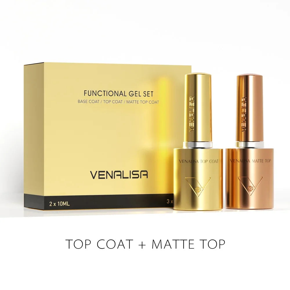 1/2/3pcs Kit Venalisa 10ml Nail Gel Polish HEMA/TPO Free Base Ultra Glossy Diamond Tempered Long Wear Top Coat Matt Gel Varnish Tri Light Beauty