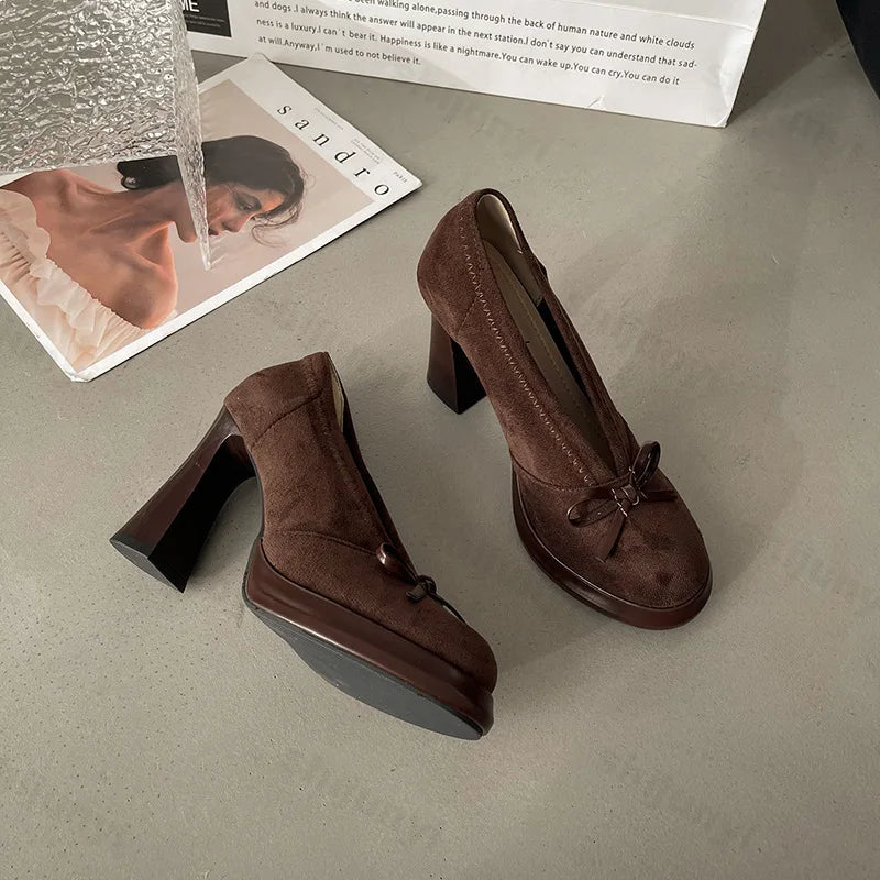 Women's High Heels 2025 Spring Autumn New Vintage Fashion Bow Knot Party Chunky Heels Outdoor Non Slip Luxury Mary Jane Shoes LadyShow.Store