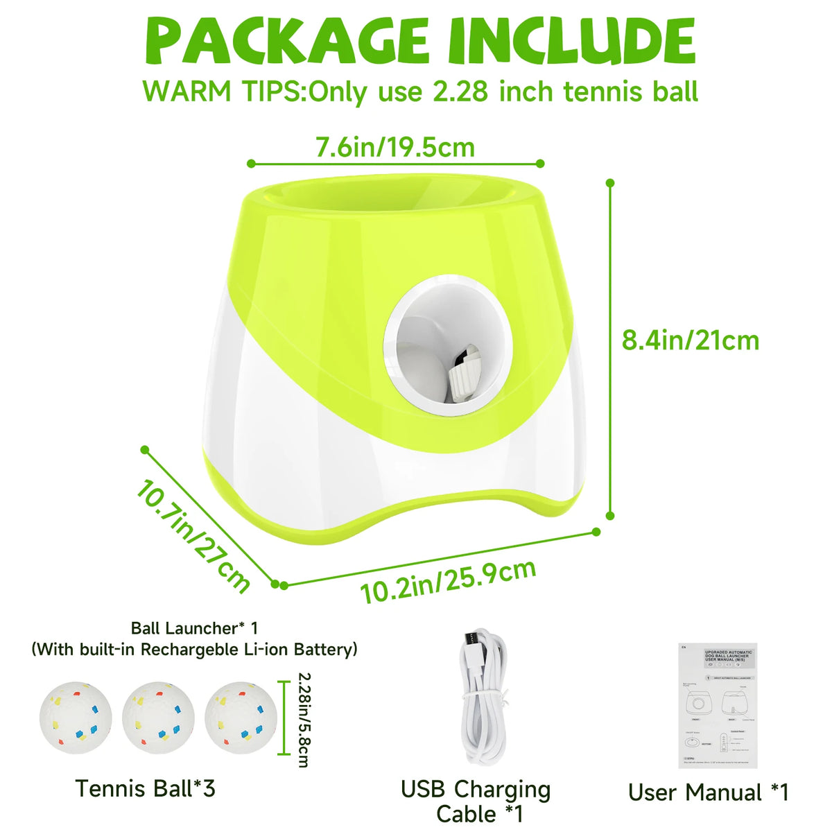 Mini Automatic Dog Ball Launcher 3m/6m/9m,USB Charging Interactive Pet Toy with 3 Tennis Balls for Puppy Indoor Outdoor Exercise Pi-Mart