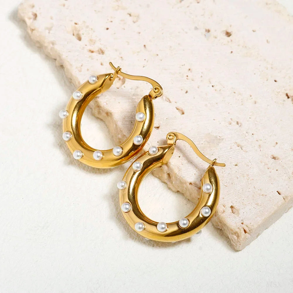 Luxury Shiny Zircon Hoop Earrings for Women Trendy Golden Stainless Steel Wed Ear Geometric Circle Earring Jewelry Pendientes Pi-Mart