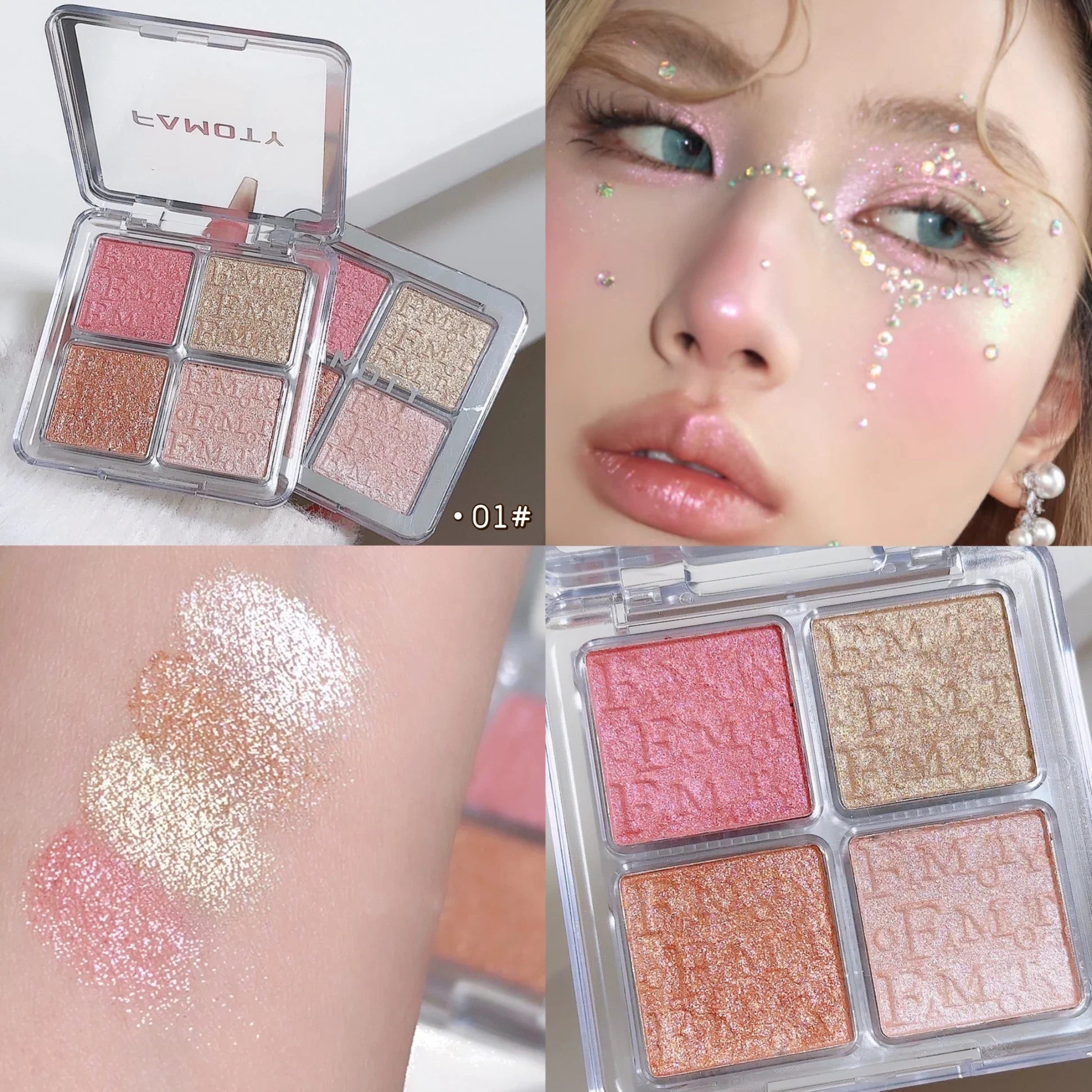 4-Color Face Highlighter Palette, Pearly Glitter Shimmer Smooth Baked Powder, Lasting Sparkling Highlighter Makeup LadyShow.Store