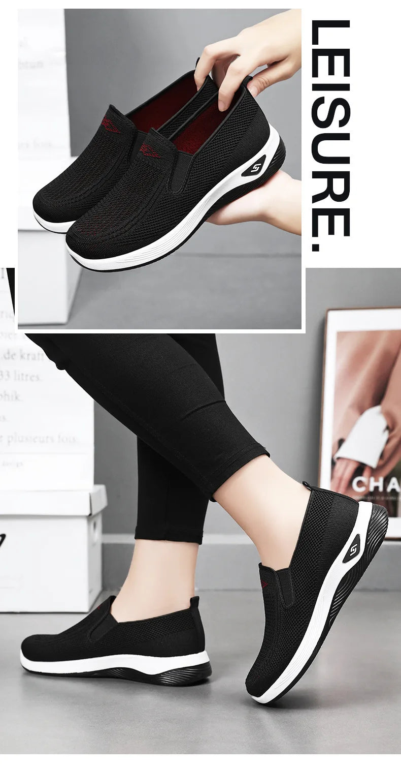 Women's Shoes Spring and Autumn New Mesh Breathable Casual Shoes Outdoor Lightweight Non-slip Wedge Heel Thick-soled Sneakers Pi-Mart