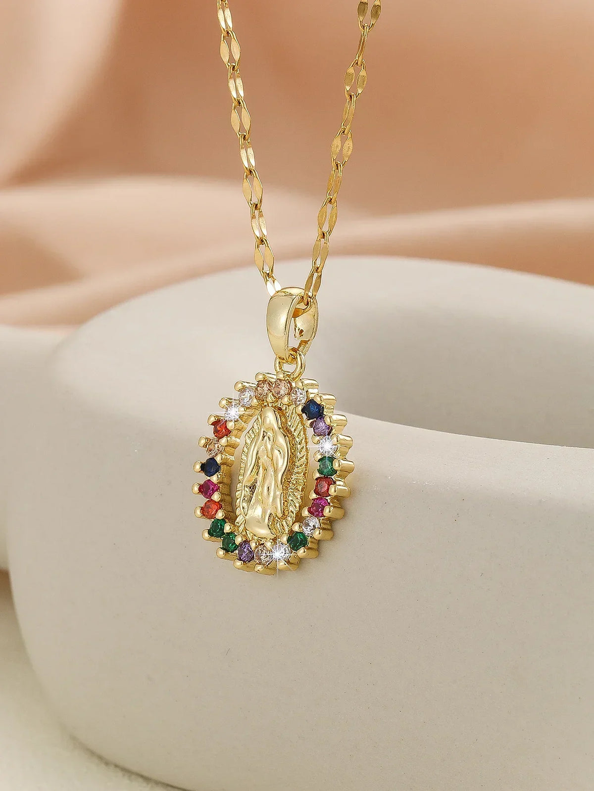 European and American Fashion and Gorgeous Women's All Sky Star Micro Inlaid Colorful Zircon Virgin Mary Hollow Necklace Pi-Mart