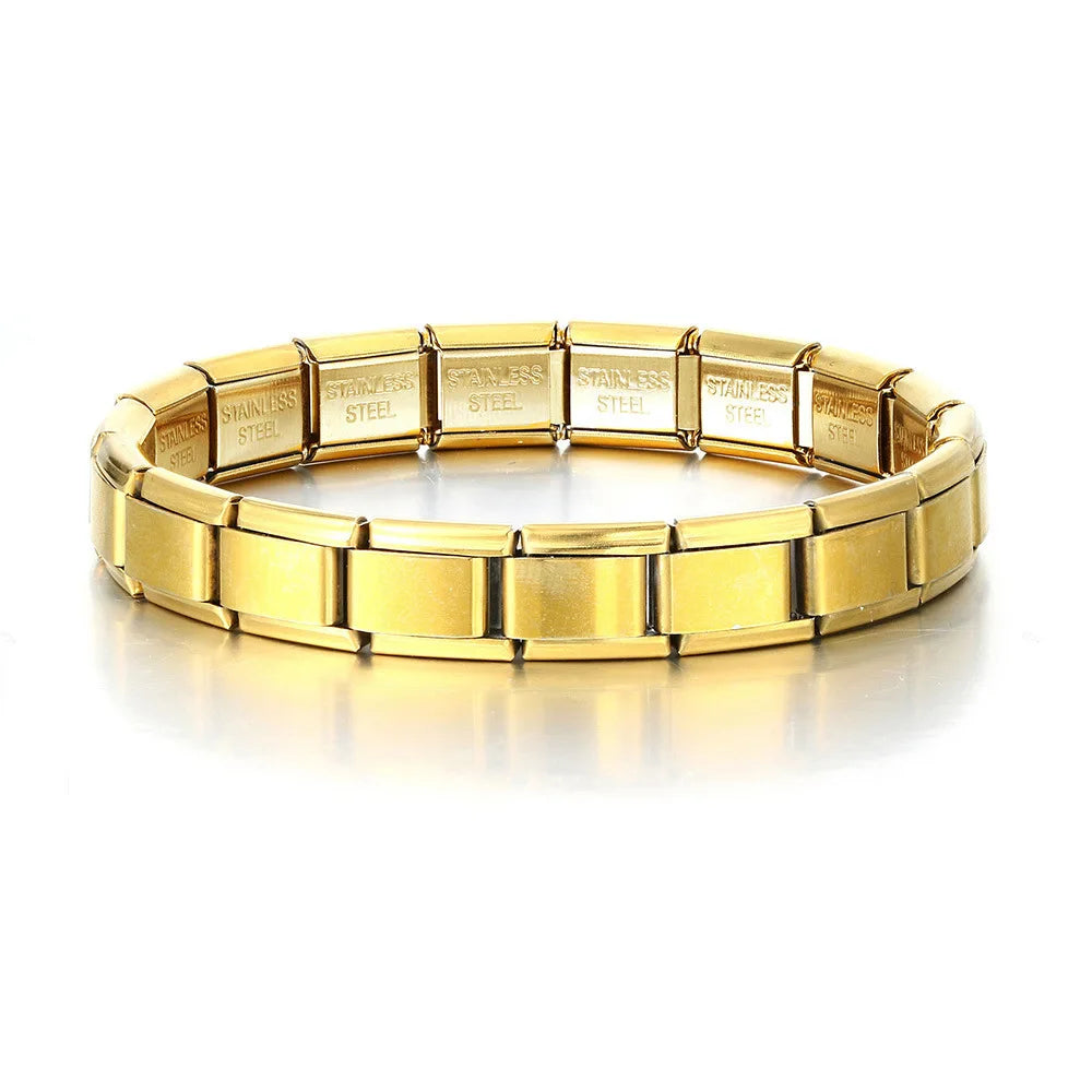 Trendy Square Italy Stainless Steel Bracelets For Women Men HipHop Metal Italian Modules Stretchable Gift Birthday Party Jewelry Pi-Mart